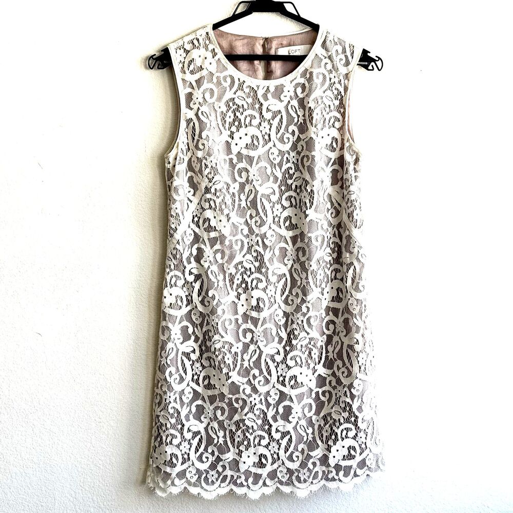 Ann Taylor Loft White Floral Lace Sleeveless Sheath Dress